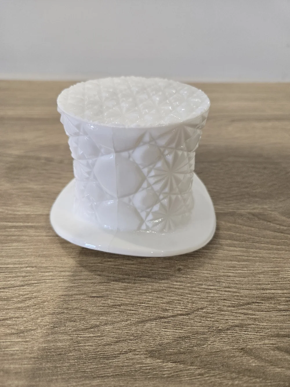 White Milk GlassDaisey and Button Top Hat Vintage Glass